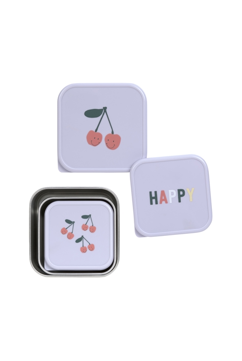Lot de 3 boîtes à goûter inox Happy Fruits Cerise, lilas LÄSSIG
