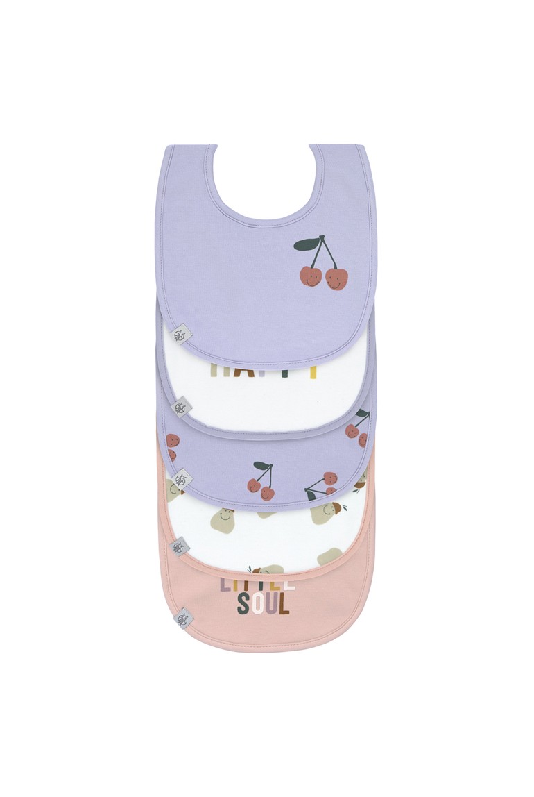 Lot de 5 bavoirs coton (bio) Happy Fruits Cerise, Lilas/Pêche LÄSSIG 1