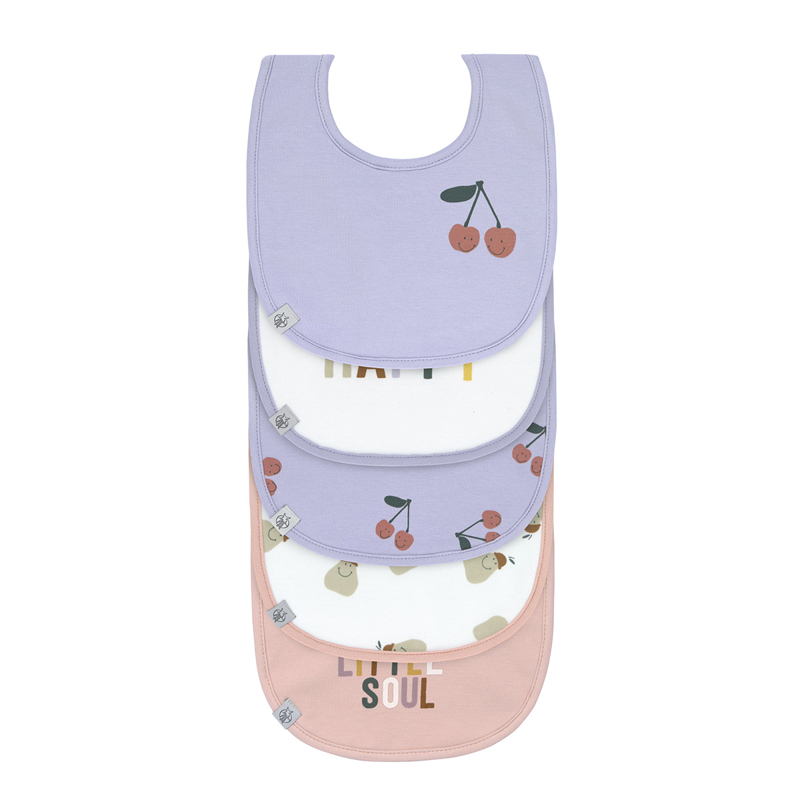 Lässig - Lot de 5 bavoirs coton (bio) Happy Fruits Cerise, Lilas/Pêche LÄSSIG