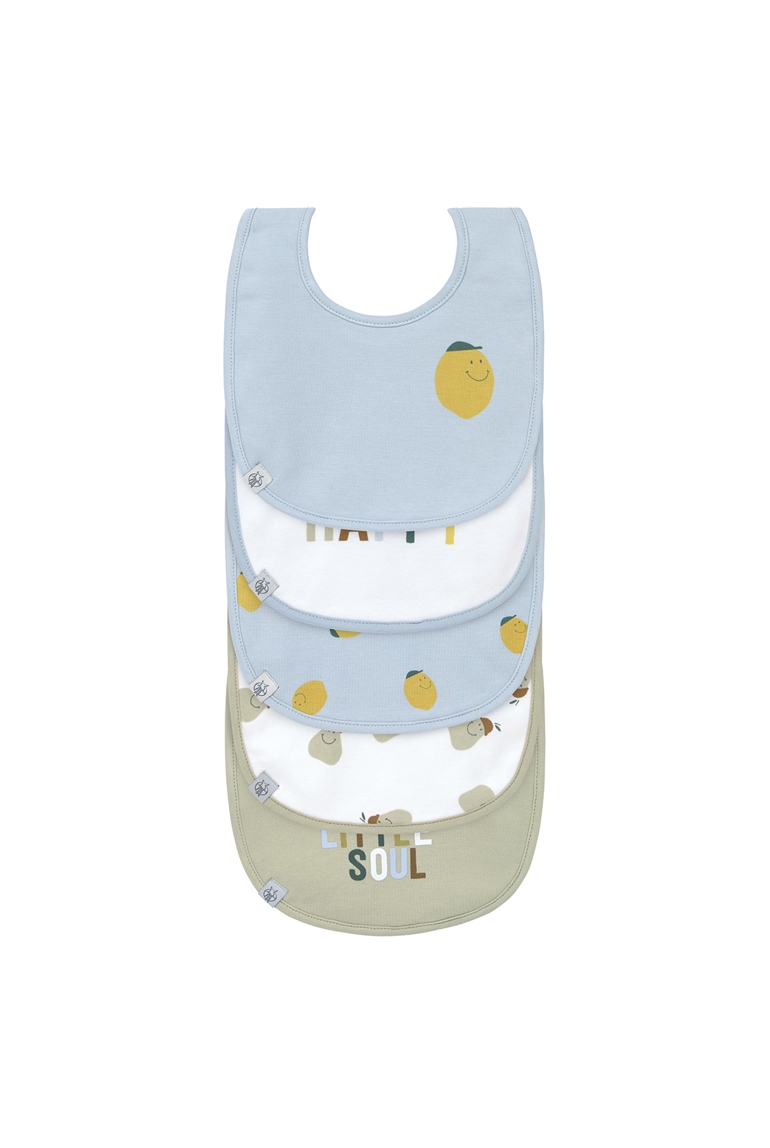 Lot de 5 bavoirs coton (bio) Happy Fruits Citron, Bleu Kaki clair LÄSSIG 1