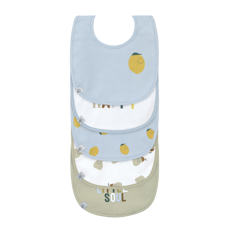 Lässig - Lot de 5 bavoirs coton (bio) Happy Fruits Citron, Bleu Kaki clair LÄSSIG