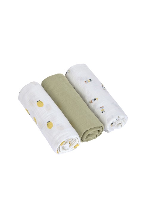 Lange mousseline GOTS L Happy Fruits Citron, kaki clair LÄSSIG