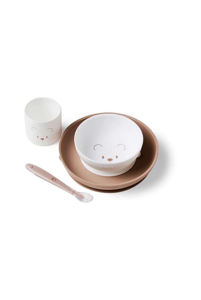 Coffret repas 4 pièces blanc et taupe ours Nattou 1