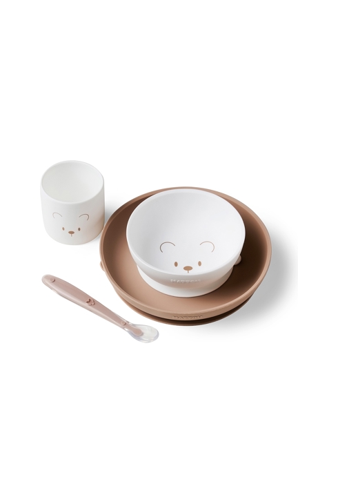 Coffret repas 4 pièces blanc et taupe ours Nattou 1