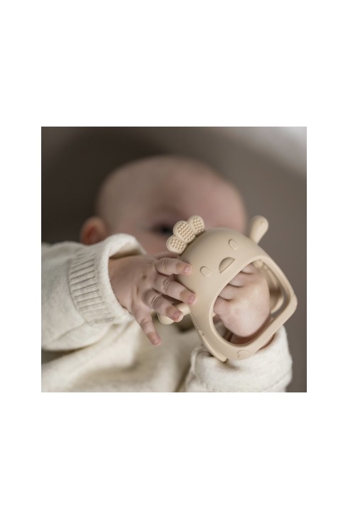 Hochet moufle de dentition en silicone beige argile Nattou