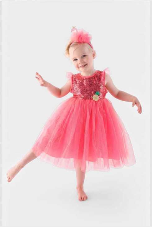 Déguisement Demoiselle Flavie avec robe à sequins et serre-tête flamant rose 6-8 ans Oxybul 1
