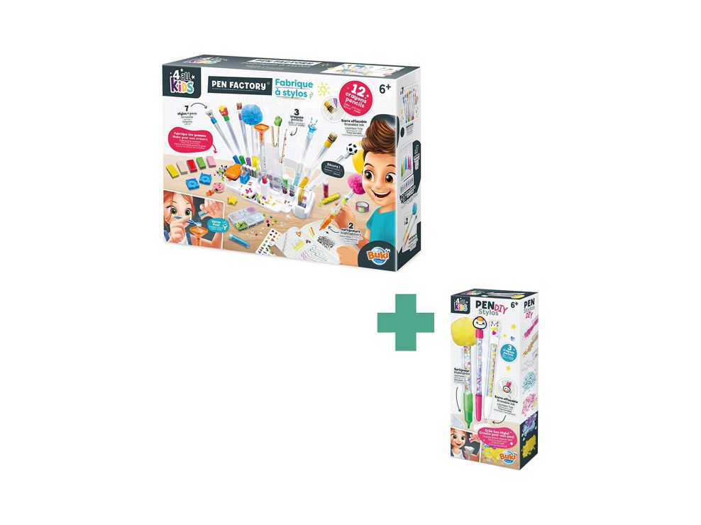 Lot fabrique à stylo et recharge kawaii, Buki 1