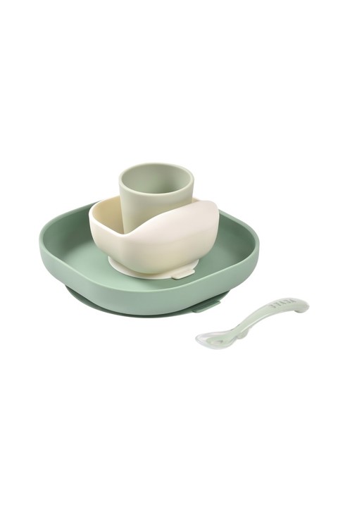 Coffret repas silicone 4 pièces Vert sauge/Vert de gris 1