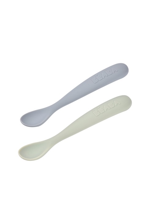 Lot de 2 cuillères silicone 1er âge, duo nature avec boîte de transport 1