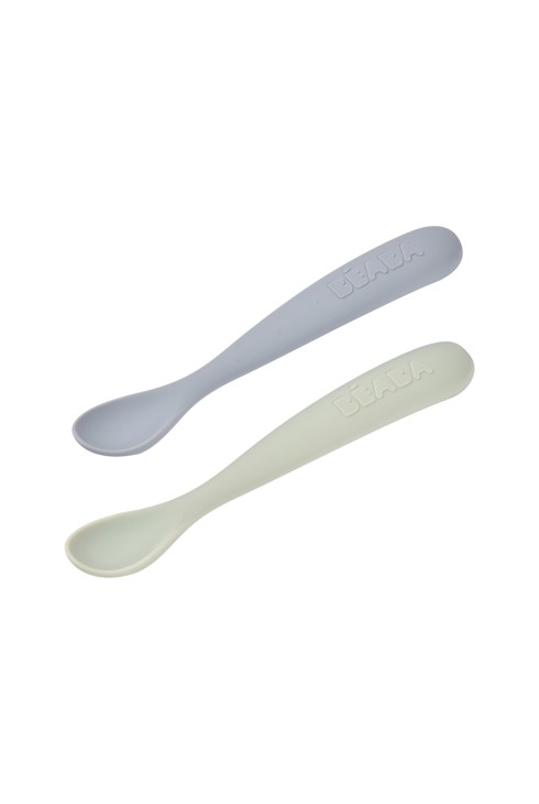 Lot de 2 cuillères silicone 1er âge, duo nature avec boîte de transport 1