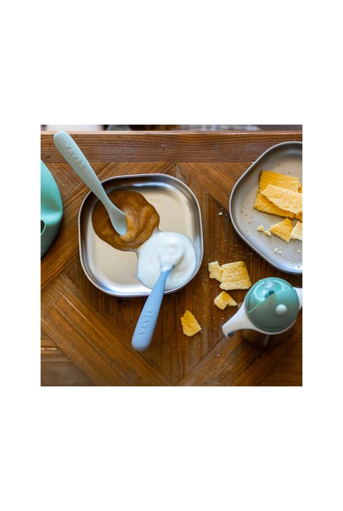 Lot de 2 cuillères silicone 1er âge, duo nature avec boîte de transport