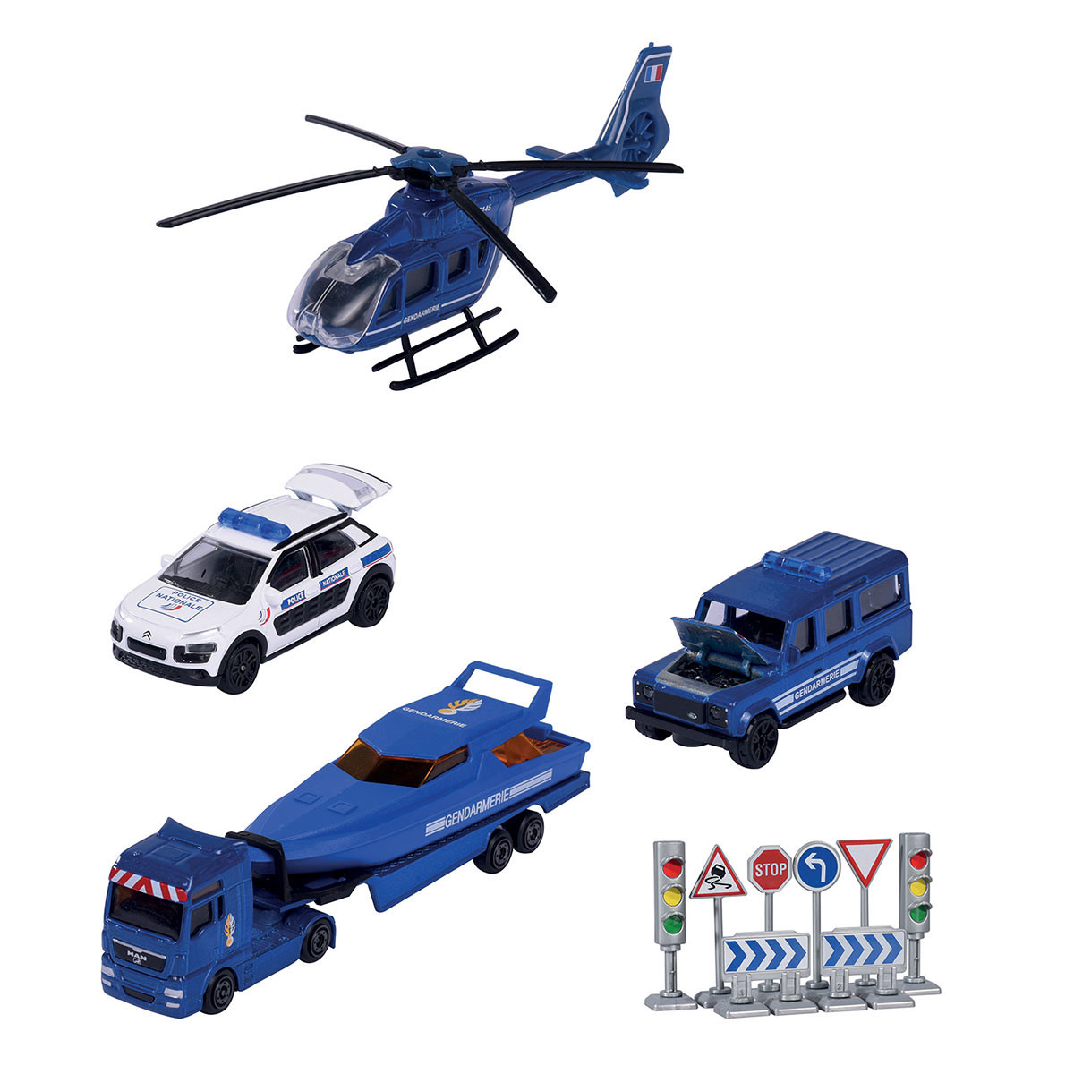 NewRay Lot De 4 Miniatures 1/43 – 4x4, Camion, Ambulance, Police, Pompier – Véhicules D’urgence à Collectionner