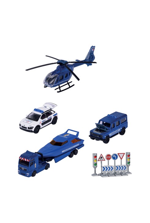 Set de 4 véhicules d'urgences avec panneaux (pompier ou police)
