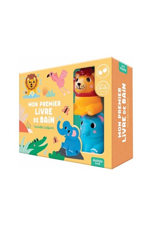 Coffret Mon premier livre de bain, dans la savane, avec 2 jouets déclipsables