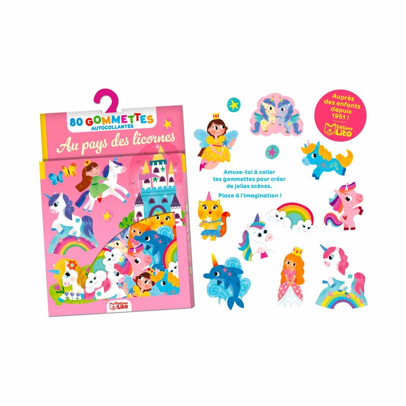 Lito - Pochette 80 gommettes au pays des licornes - De 3 ans à 6 ans