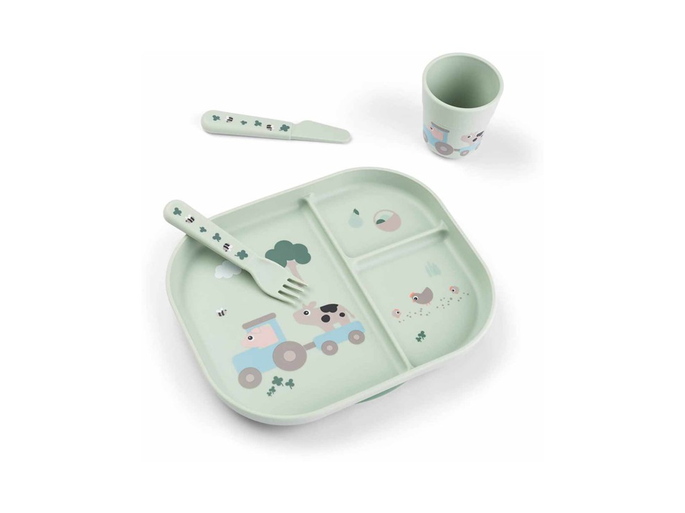 Set repas 4 pièces assiette compartimentée, gobelet, couverts 1