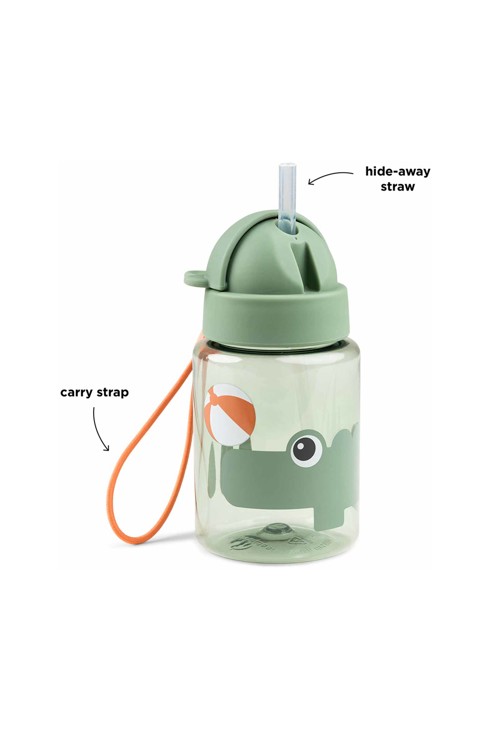 Gourde vert 280 ml avec paille et attache