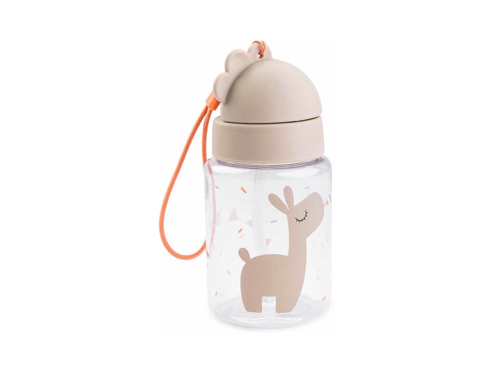 Gourde beige 280 ml avec paille et attache 1