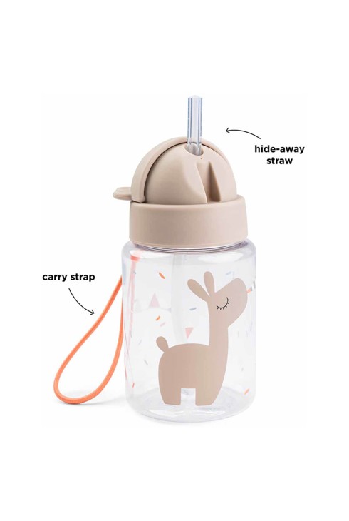 Gourde beige 280 ml avec paille et attache