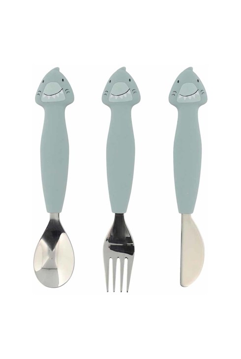 Set de 3 couverts silicone et inox requin 1