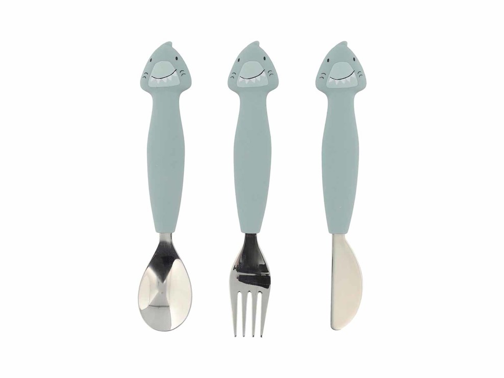 Set de 3 couverts silicone et inox requin 1