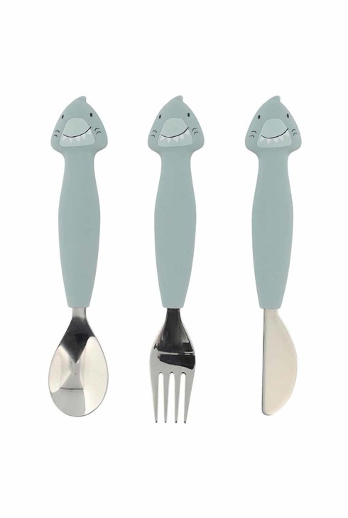 Set de 3 couverts silicone et inox requin 1