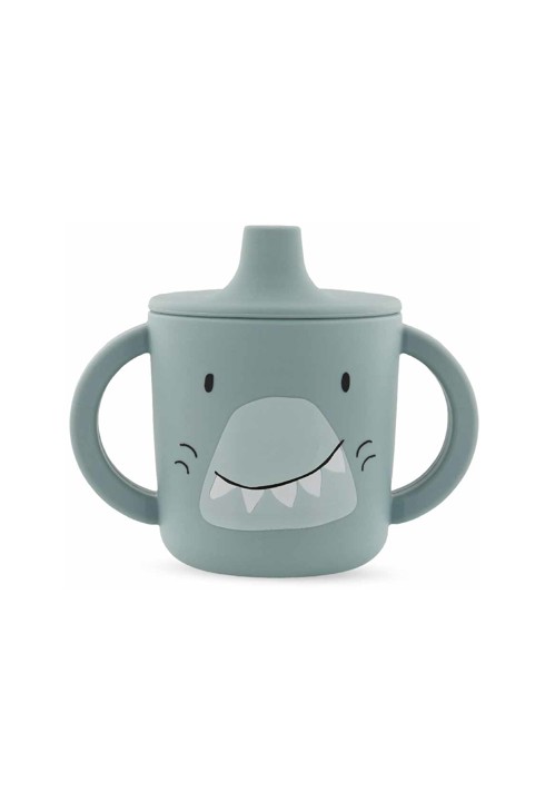 Tasse d'apprentissage en silicone requin bleu gris 1