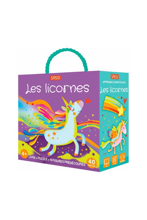 Coffret Les licornes Puzzle, livre et 10 figurines Sassi 1