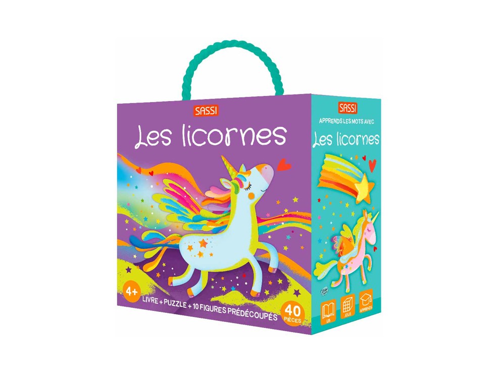 Coffret Les licornes Puzzle, livre et 10 figurines Sassi 1