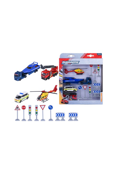 Coffret 4 véhicules d'urgence et panneaux 1