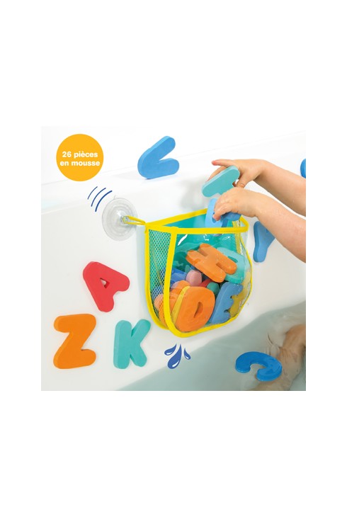 Jeu de bain alphabet en mousse avec filet de rangement
