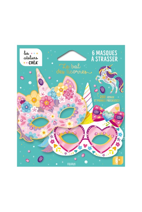 Pochette 6 masques à strasser, le bal des licornes 1