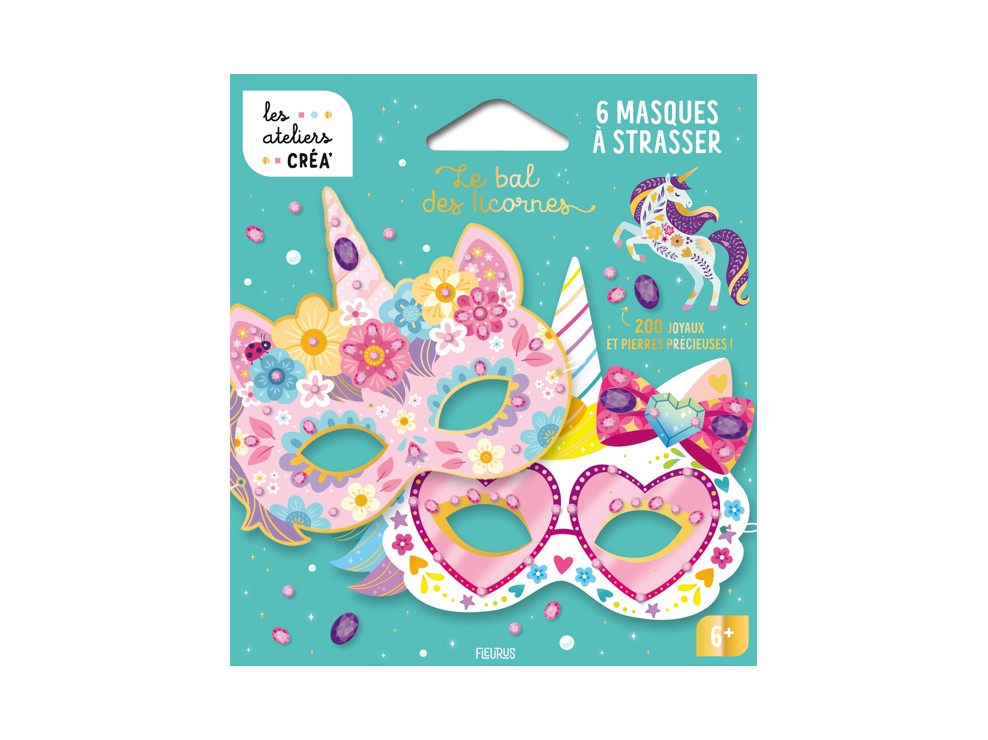 Pochette 6 masques à strasser, le bal des licornes 1