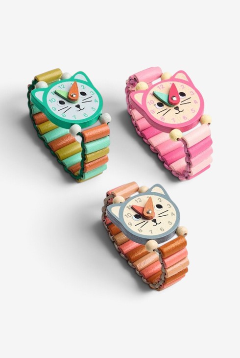 Bracelet montre en bois chat, Djeco 1