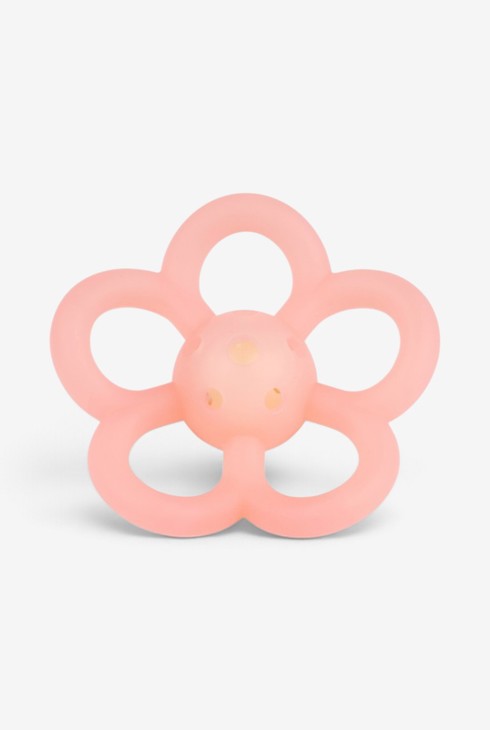 Hochet anneau de dentition grelot fleur translucide rose 1