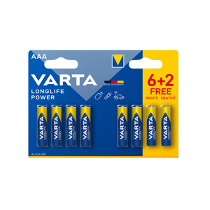 Blister 6 piles LR03/AAA + 2 gratuites LONGLIFE Power Varta 1