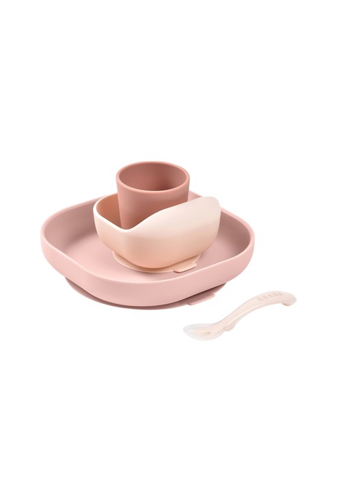 Coffret repas silicone 4 pièces rose Beaba 1
