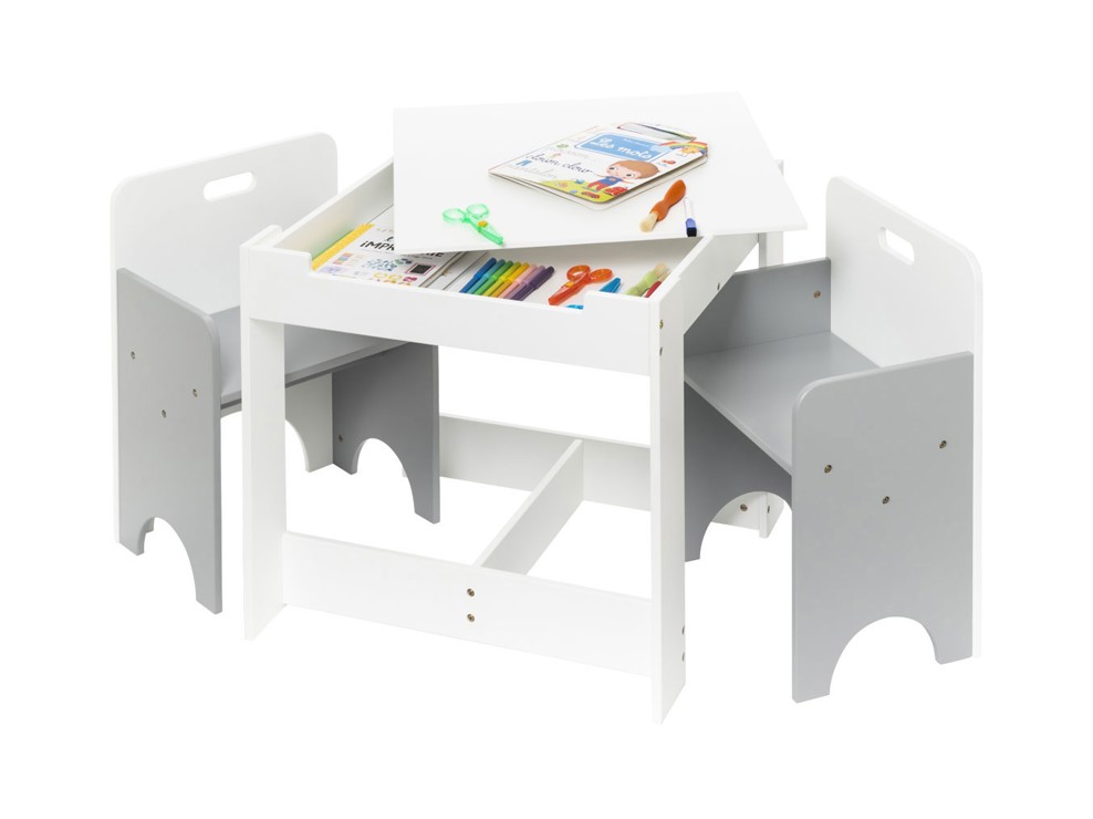 Table de jeux et ses deux chaises encastrables grises Oxybul 2