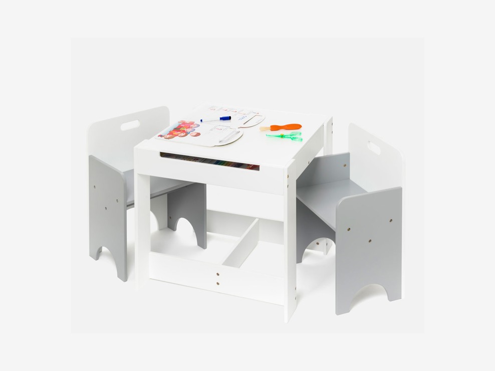 Table de jeux et ses deux chaises encastrables grises Oxybul 1
