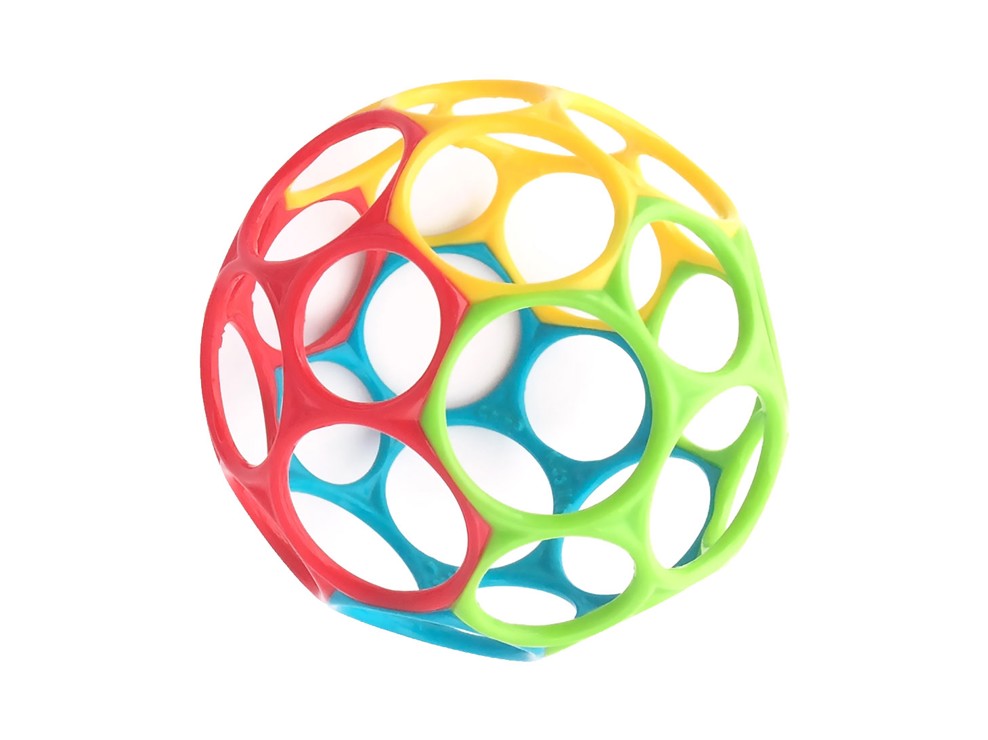 Hochet balle souple rouge, vert, jaune et bleu Oball 1